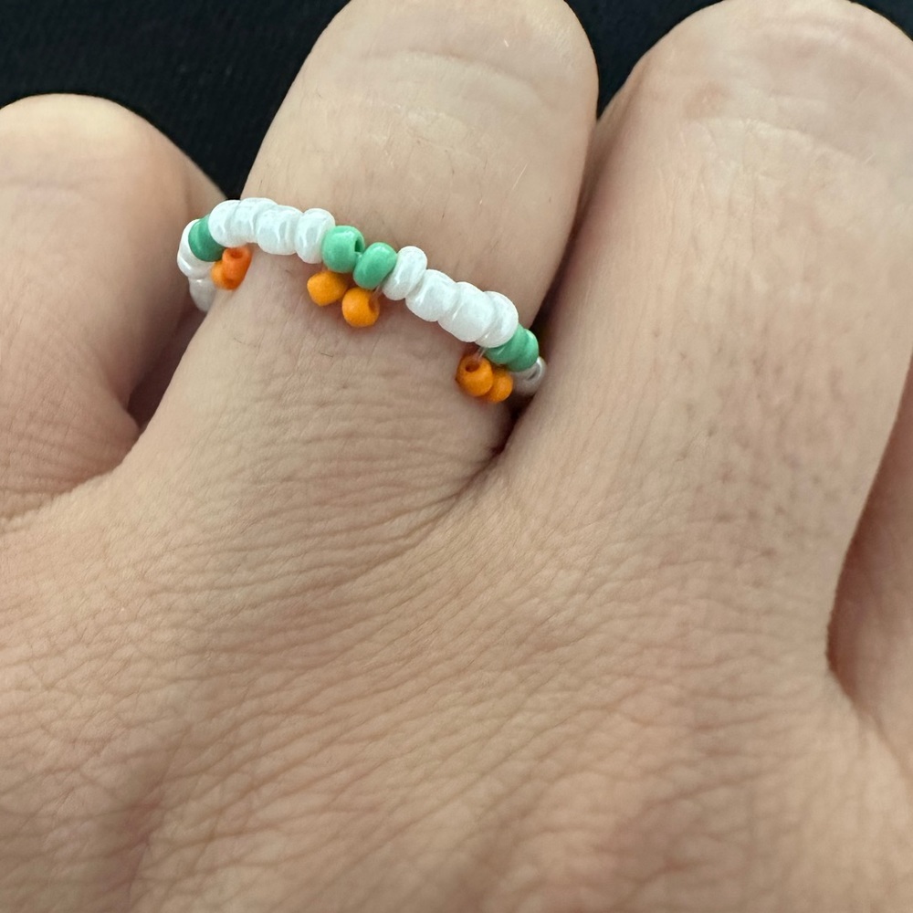 Orange beaded ring, handmade ring, beading ring, fruit ring, stacking ring